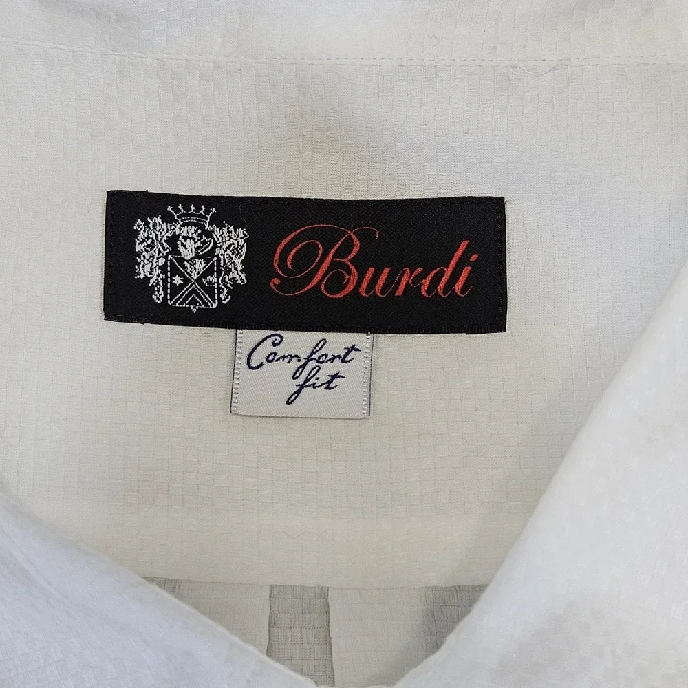 Burdi Dress Shirt Designer Mens XXL White Check Italy Comfort Fit Soft